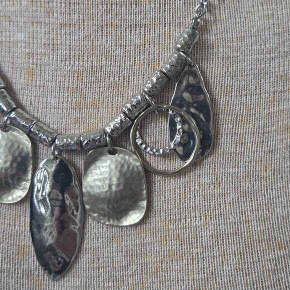 Chicos Necklace Gold & Silver Tone Disc Ring Beaded Statement 18" Boho - Picture 7 of 7